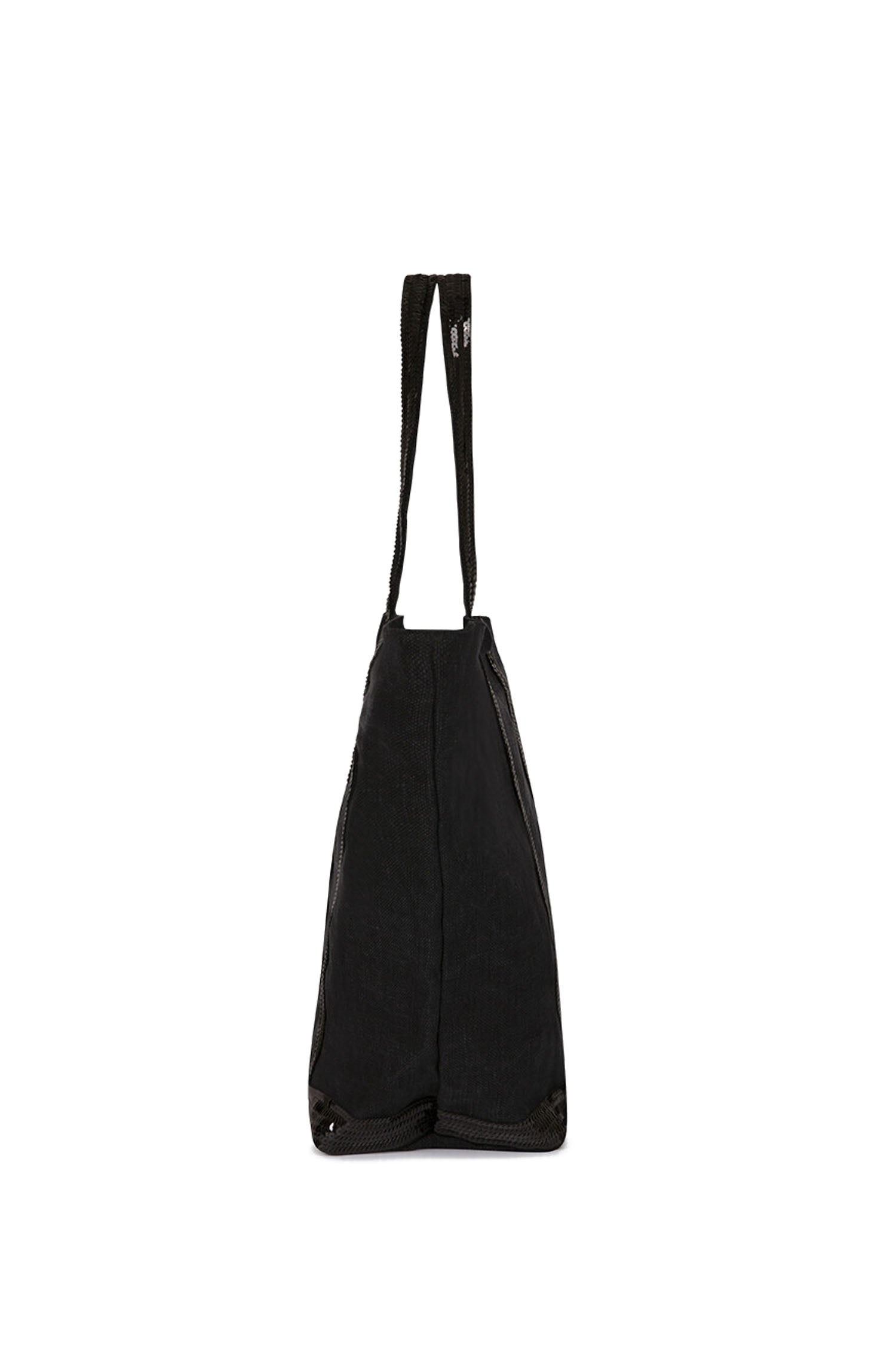 Medium+ Embellished Linen Tote Bag With Zip Noir - RUE MADAME | BOUTIQUE PARISIENNE