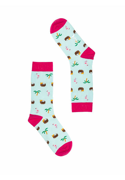 Beachy Flamingo Socks Light-Blue - RUE MADAME | BOUTIQUE PARISIENNE