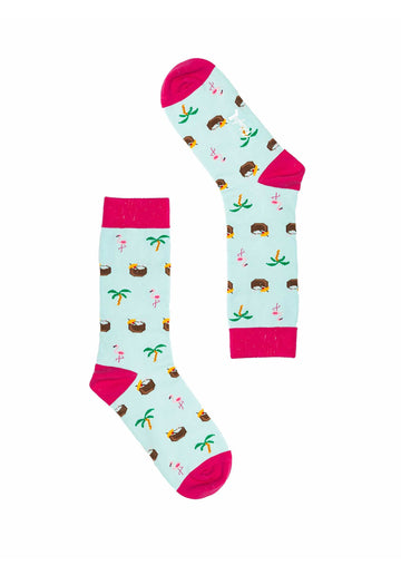 Beachy Flamingo Socks Light-Blue - RUE MADAME | BOUTIQUE PARISIENNE