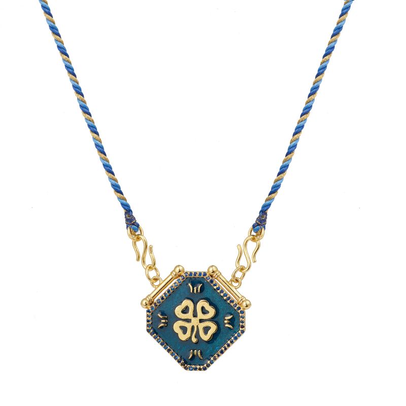 Necklace Cloverstu Flower Bleu