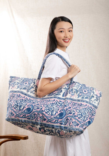Tote Bag Sp23a4 Carry All Bag Blue-Pink-Floral