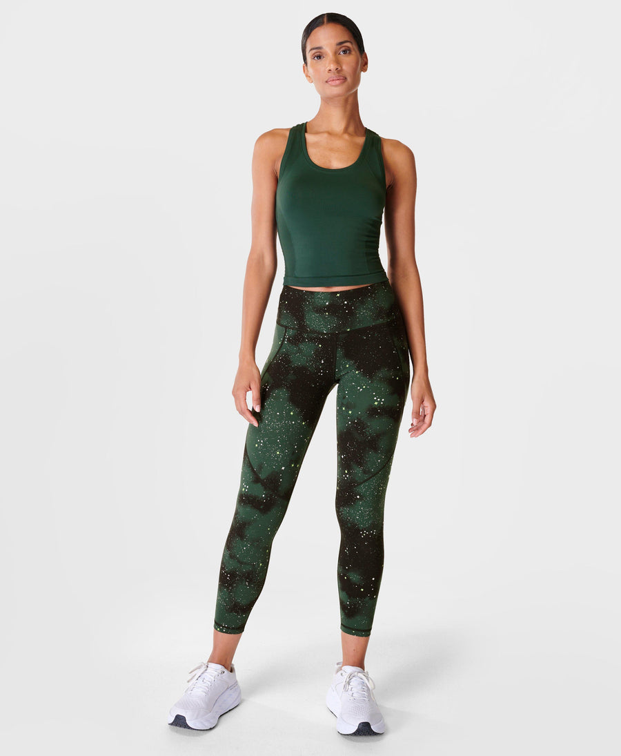Power 7/8 Workout Leggings - Green Brushstroke Leo Print, Women's Leggings