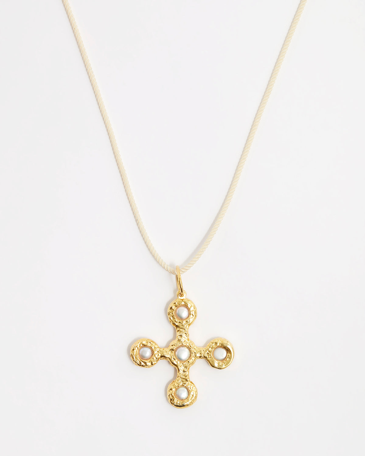 Necklace Pearl Cross Cord Gold-White