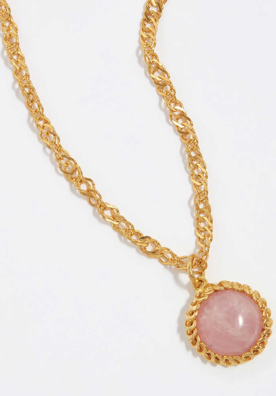 Necklace Rose Quartz Neck Gold-Pink
