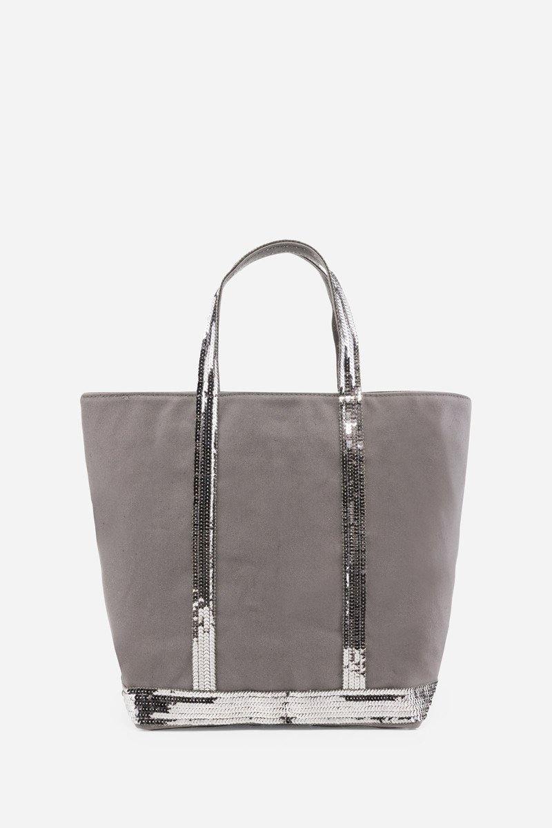 Small Embellished Canvas Tote Anthracite - RUE MADAME | BOUTIQUE PARISIENNE