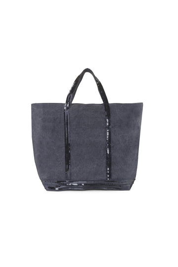 Large Embellished linen Tote Bag. Denim - RUE MADAME | BOUTIQUE PARISIENNE