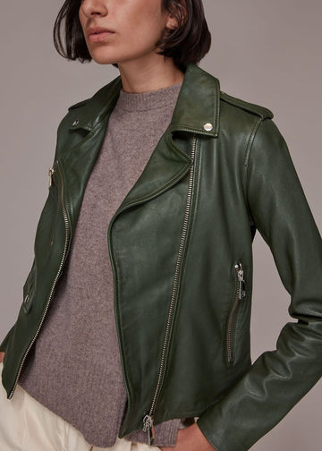 Agnes Pocket Leather Jacket 33567 Dark-Green