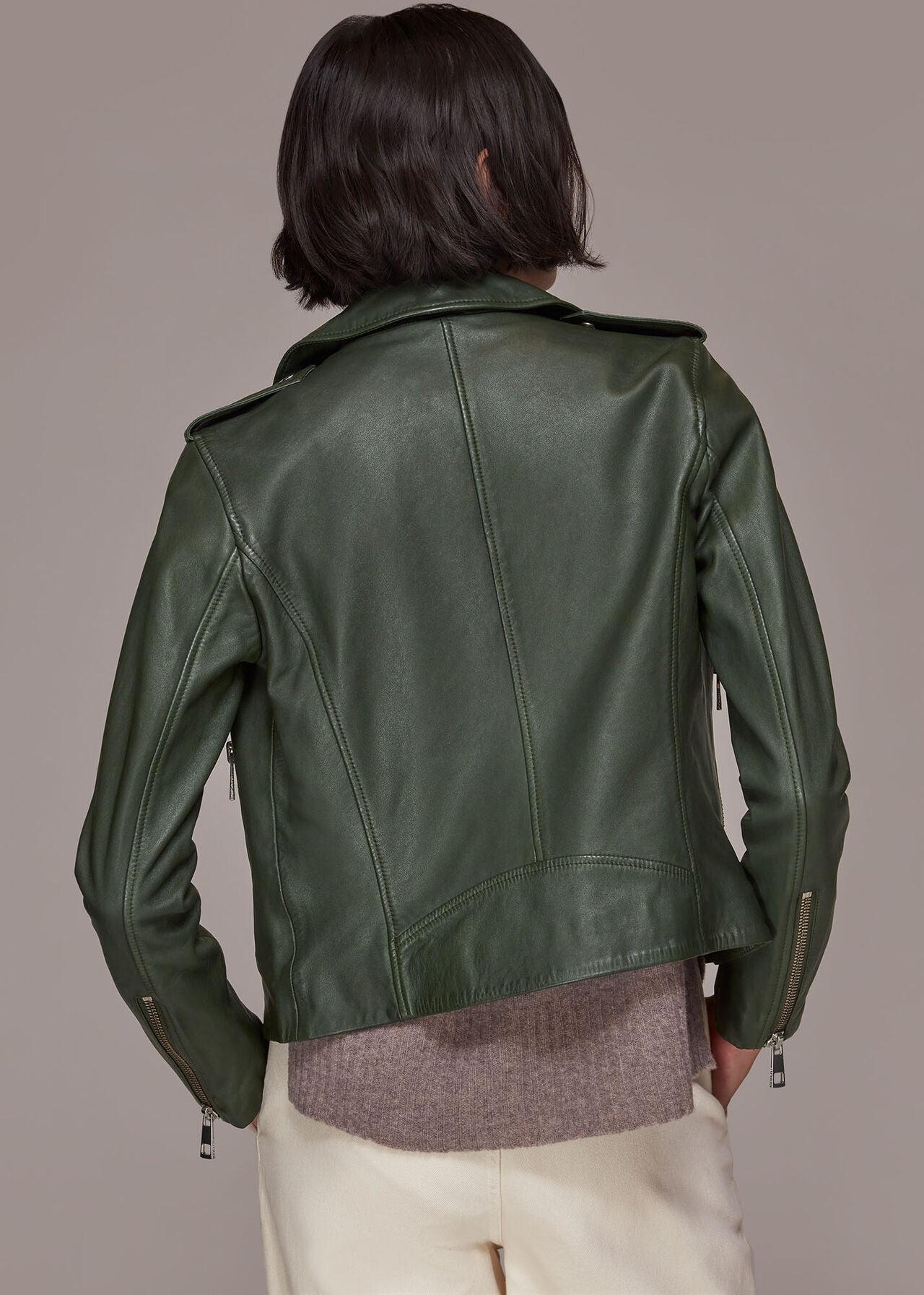 Agnes Pocket Leather Jacket 33567 Dark-Green