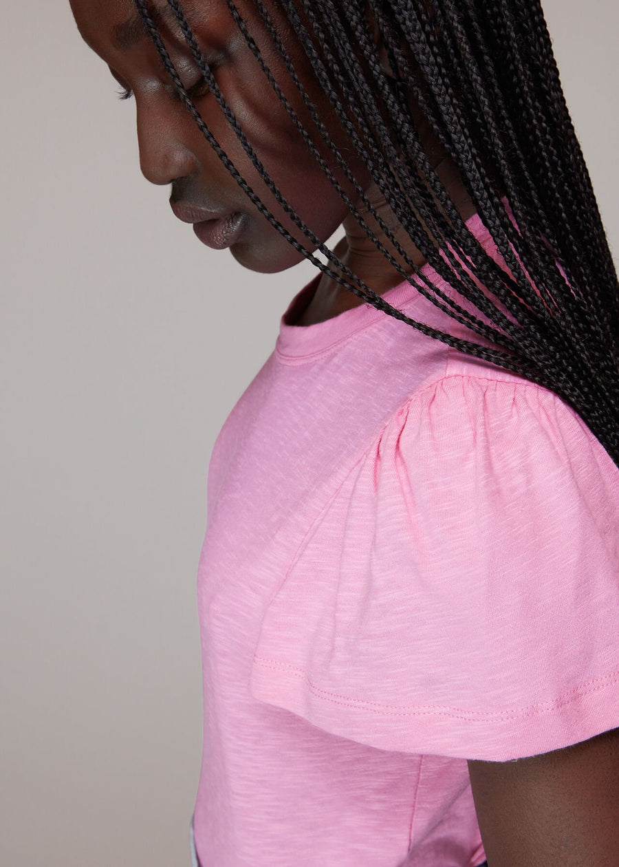 Cotton Frill Sleeve T Shirt 35836 Pink