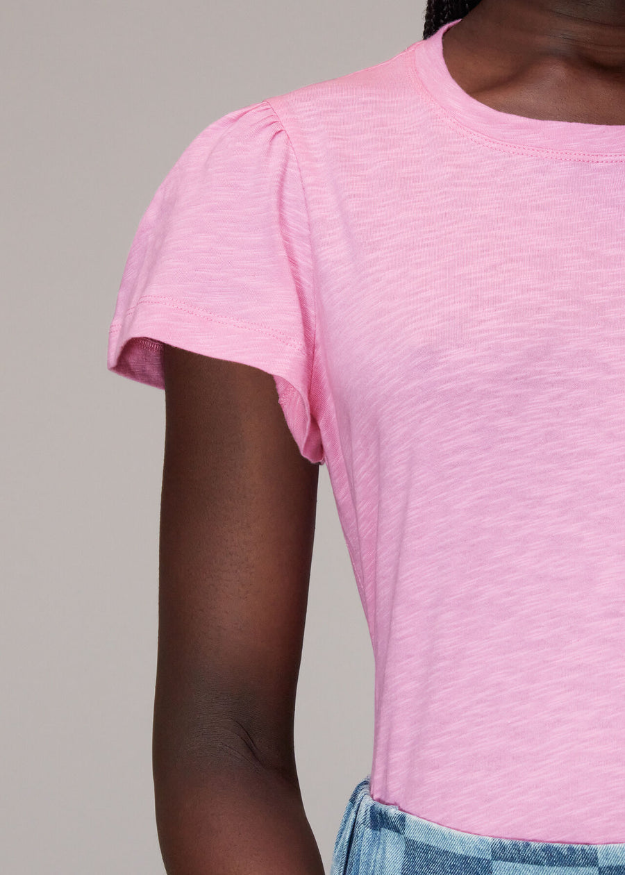 Cotton Frill Sleeve T Shirt 35836 Pink