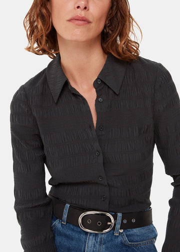 Plisse Button Front Shirt 37962 Black