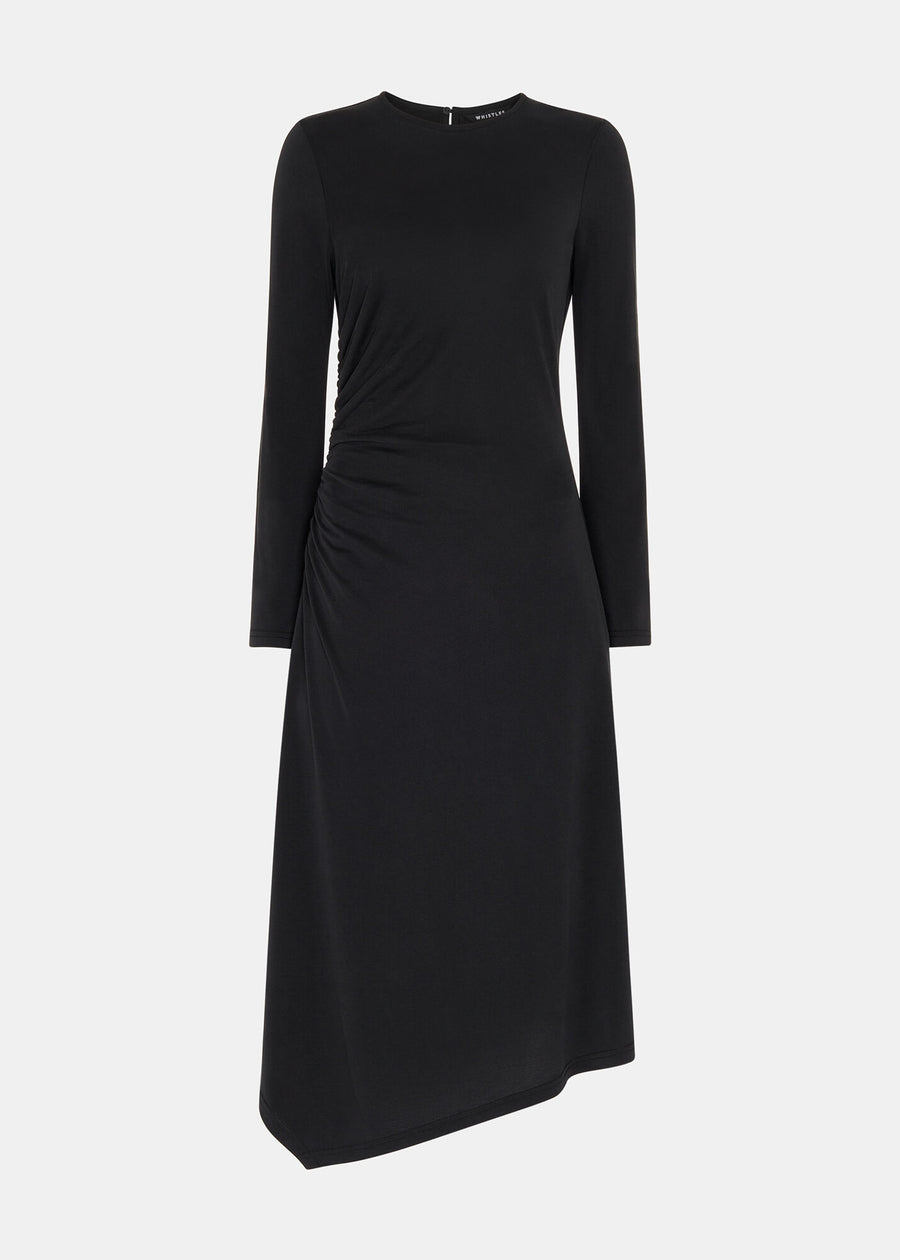 Asymmetric Jersey Midi Dress 38067 Black
