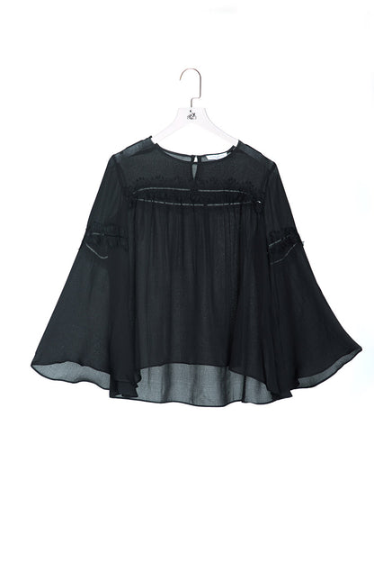 Crepe Top with Lace Trimming