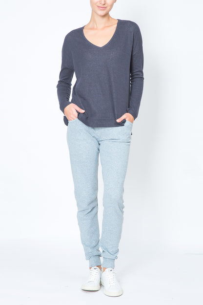 Deep Neck T-shirt with Long Sleeves