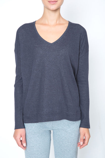 Deep Neck T-shirt with Long Sleeves