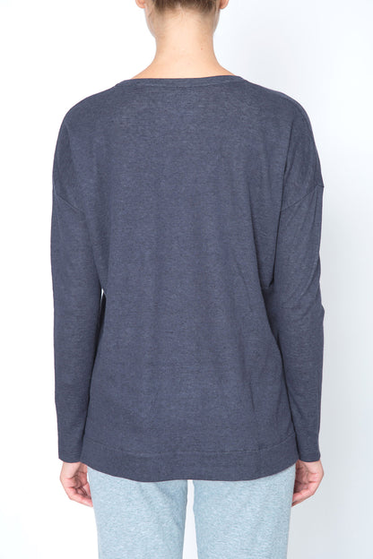 Deep Neck T-shirt with Long Sleeves