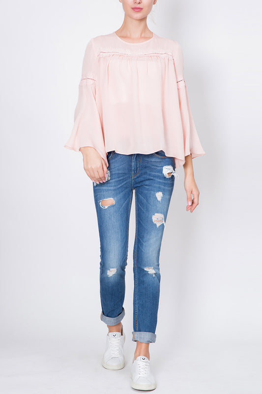 Crepe Top with Lace Trimming