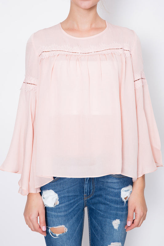 Crepe Top with Lace Trimming