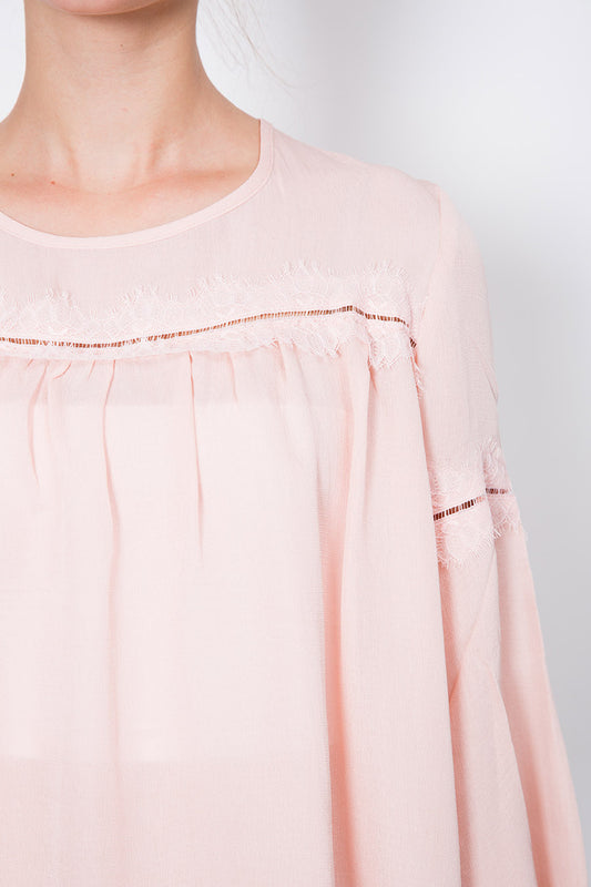 Crepe Top with Lace Trimming