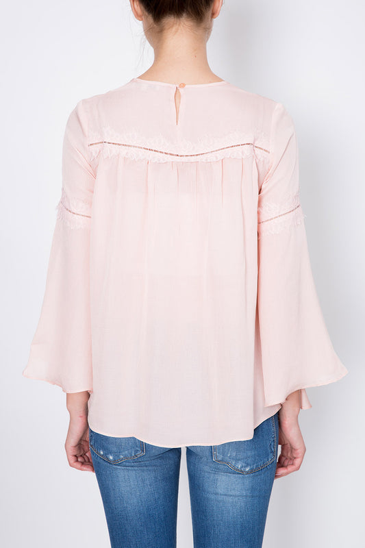 Crepe Top with Lace Trimming