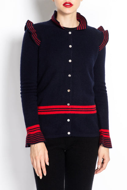 Striped Cardigan With Ruffles