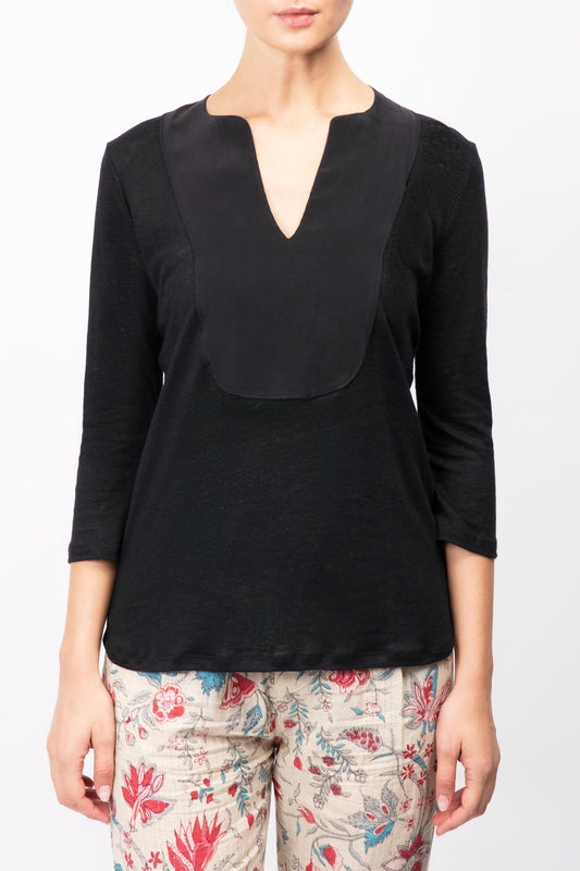 Linen Top With Contrasting Panel