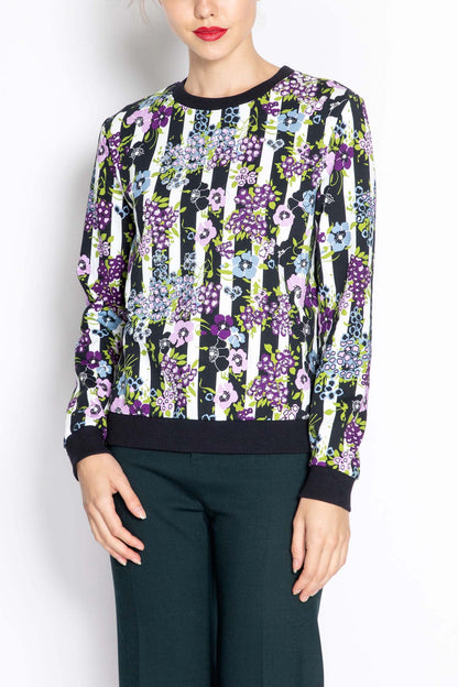 Floral Print Top With Stripes