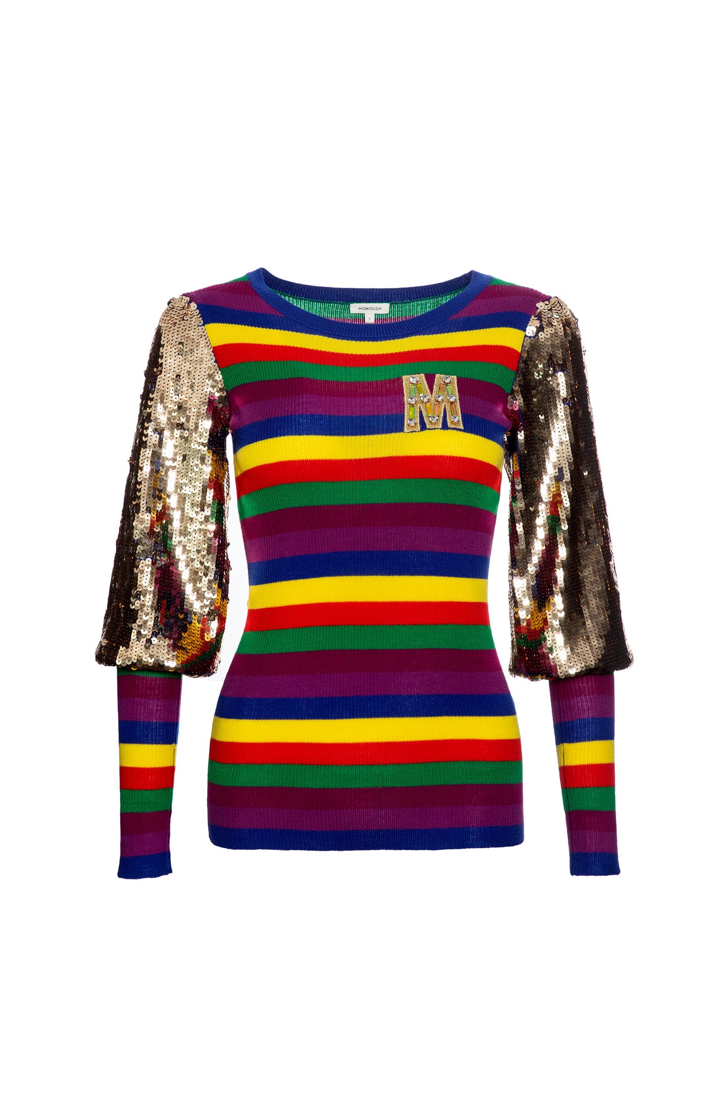 Extrafine Merino Wool Striped Jumper With Sequins