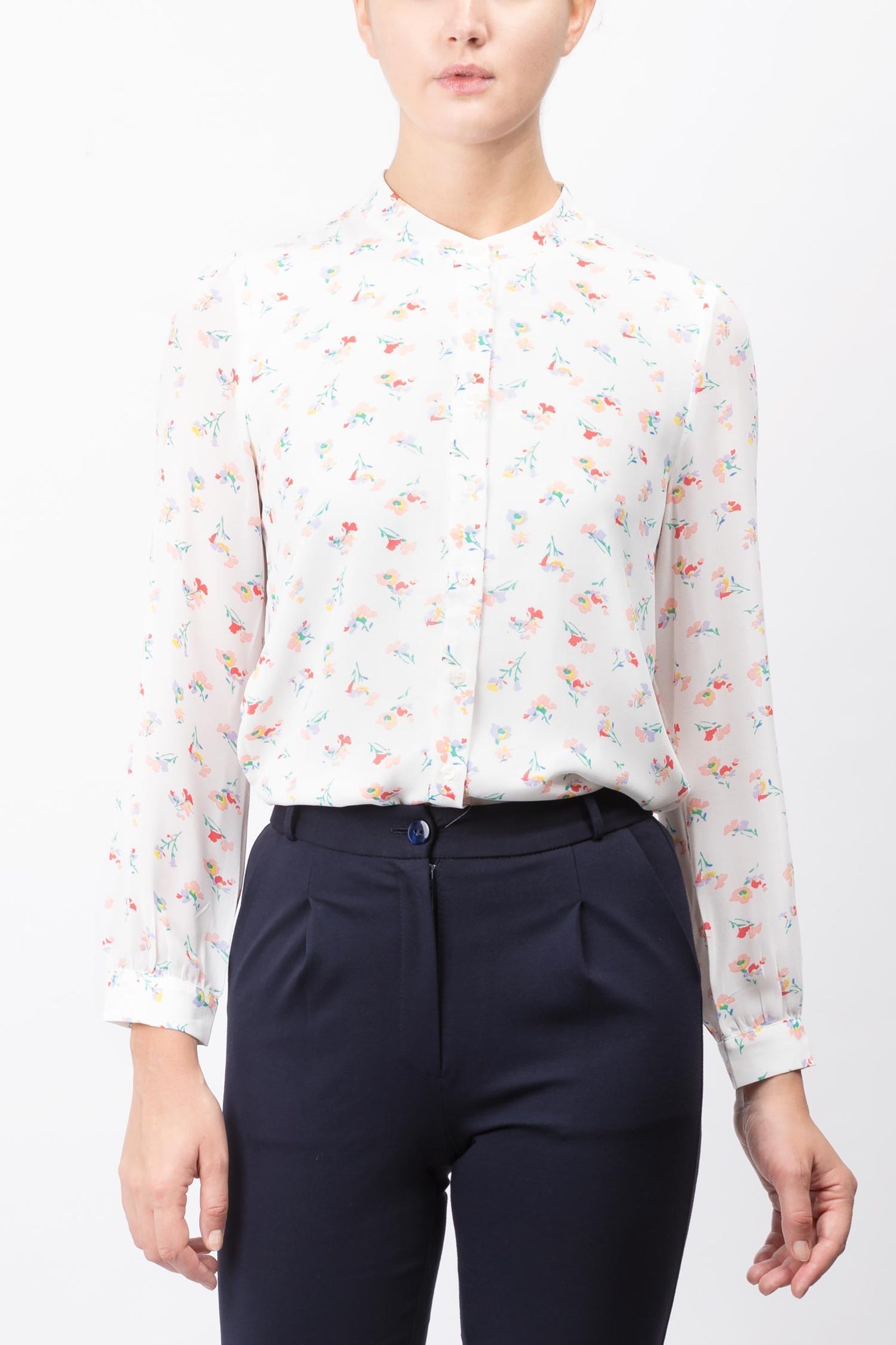 Floral Printed Shirt With Mandarin Collar