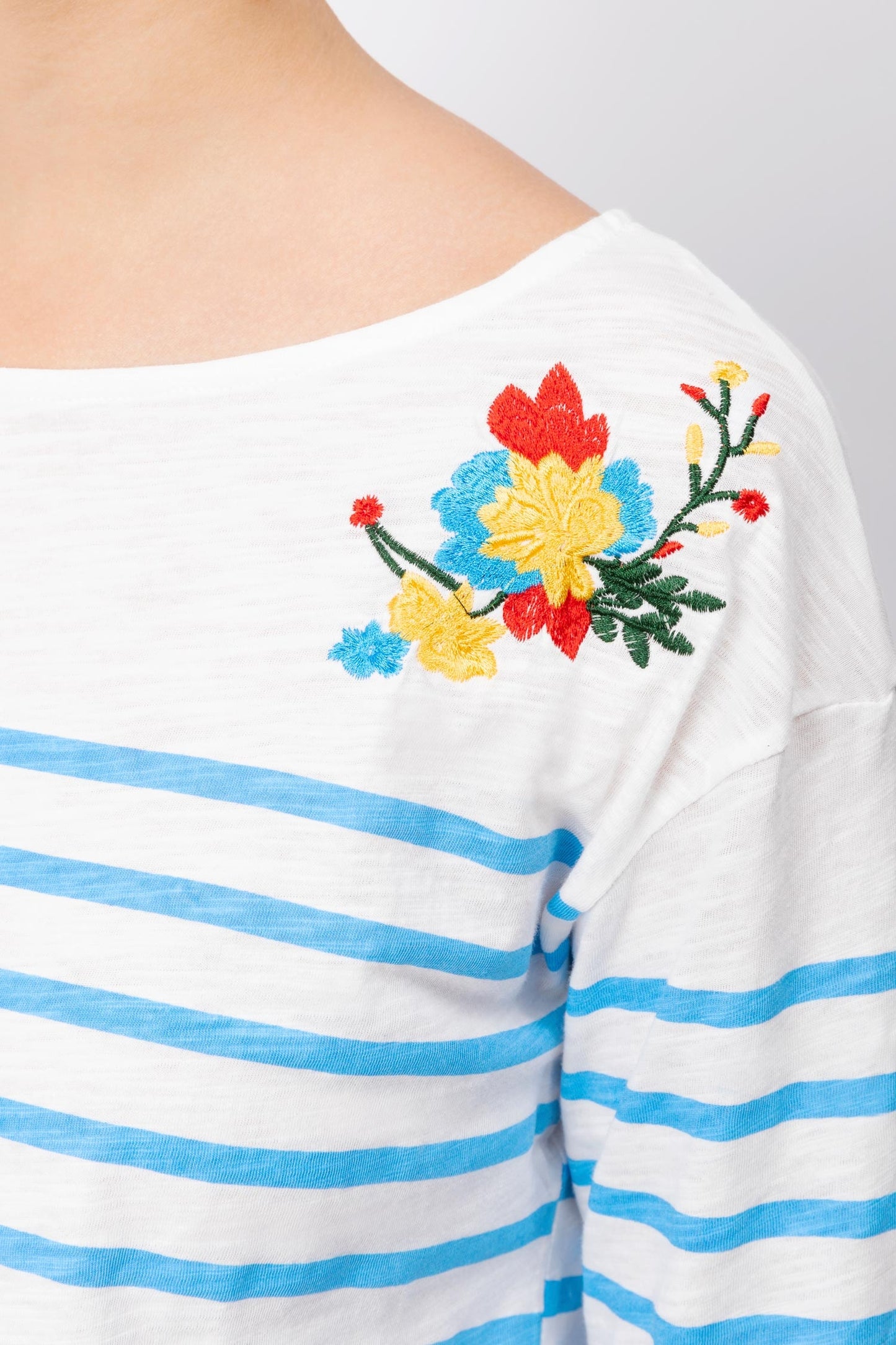 Striped T-shirt With Floral Embroidery