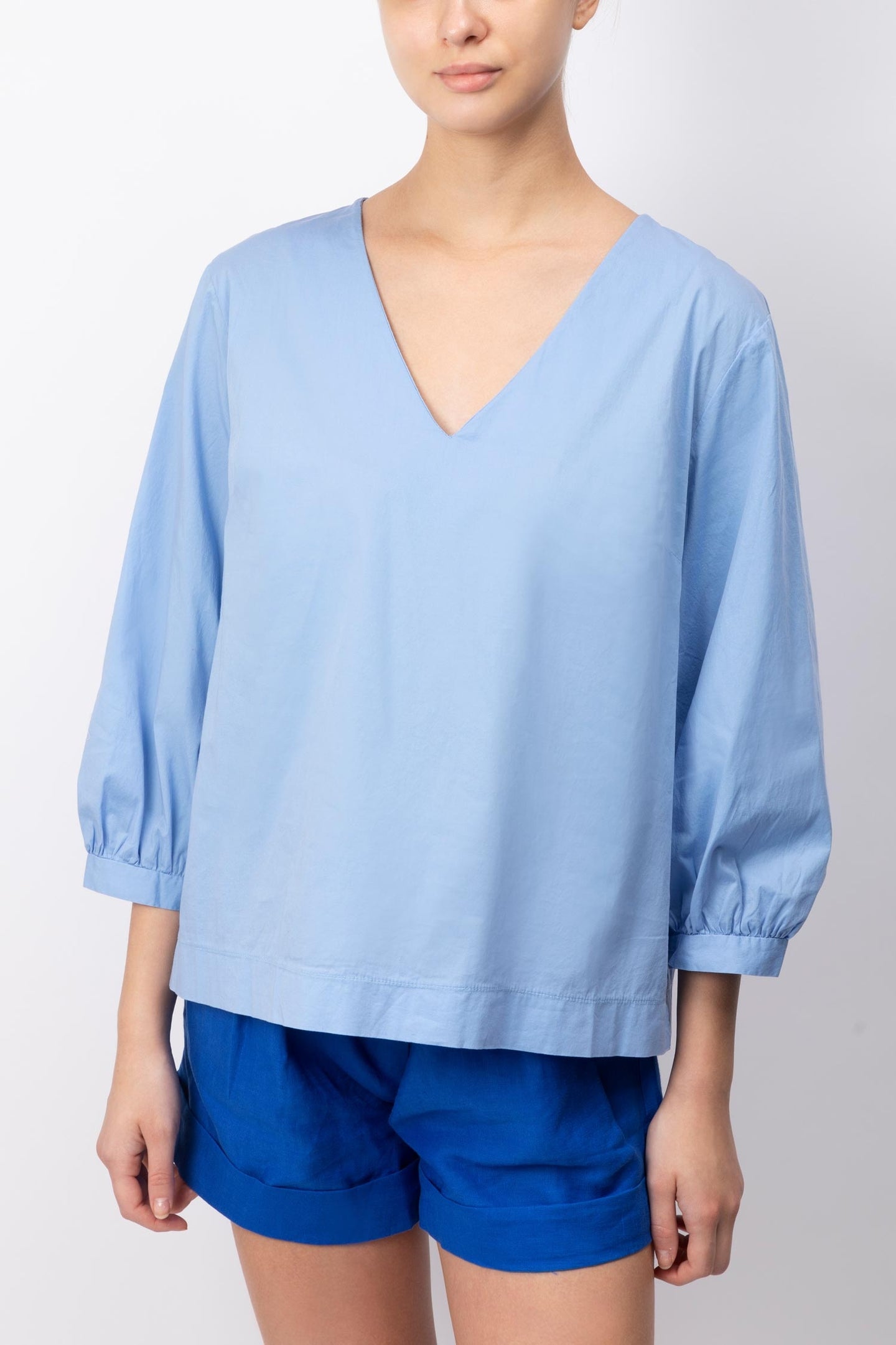 V-neck Cotton Blend Blouse