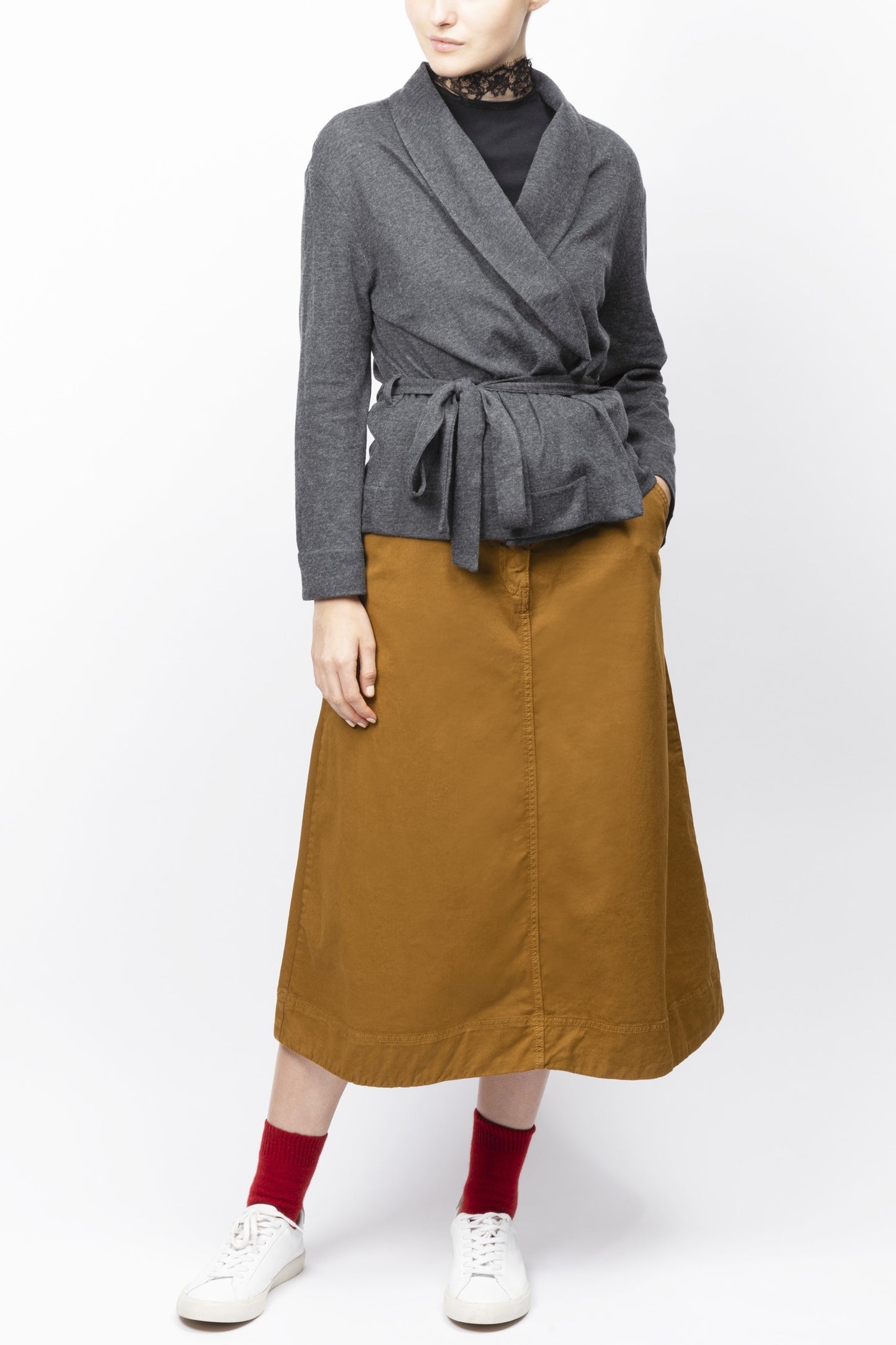 Tie-waist Knitted Jacket In Cotton And Cashmere Blend