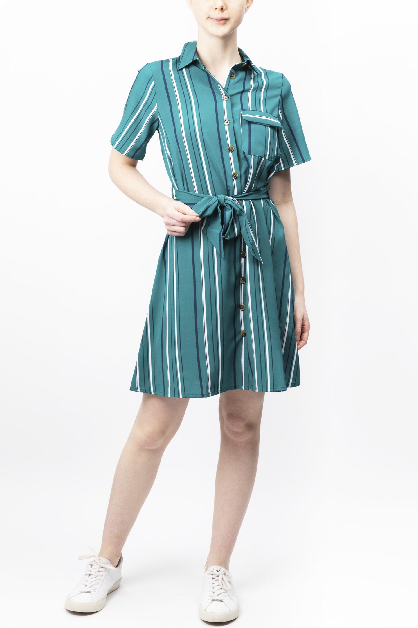 Striped Tie-waist Shirt Dress
