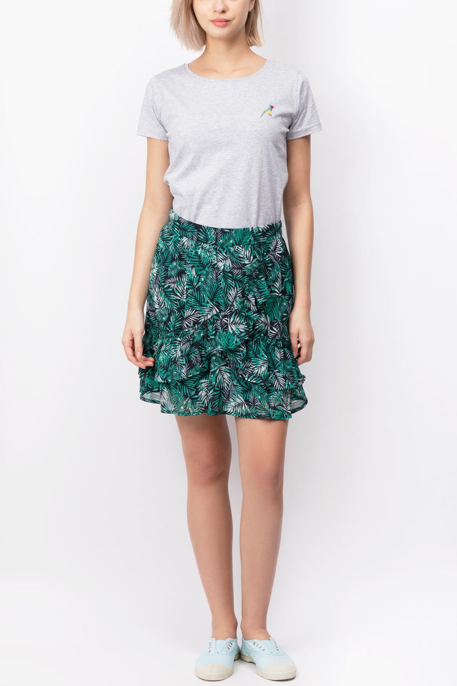 Ruffled Palm Tree Print Skirt