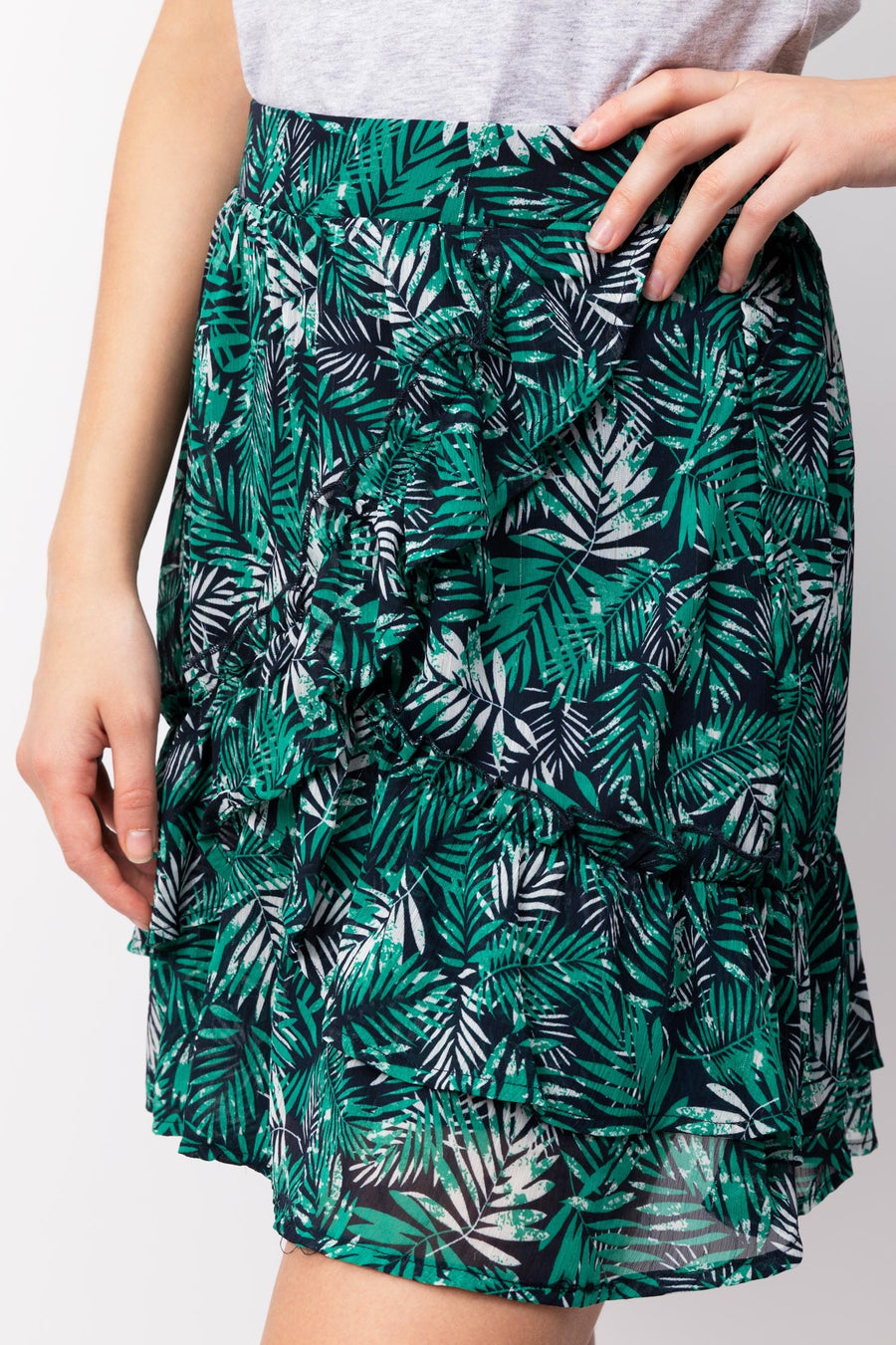 Ruffled Palm Tree Print Skirt