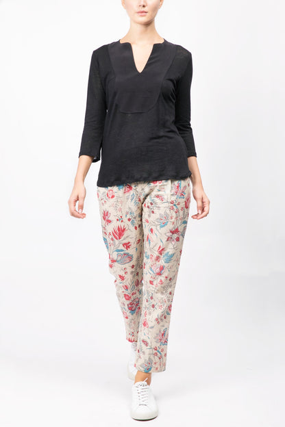 Linen Top With Contrasting Panel