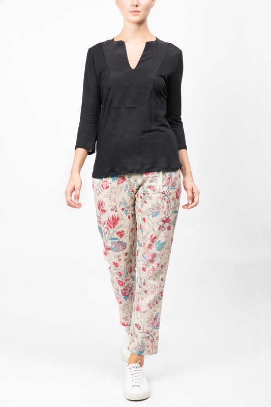 Linen Top With Contrasting Panel