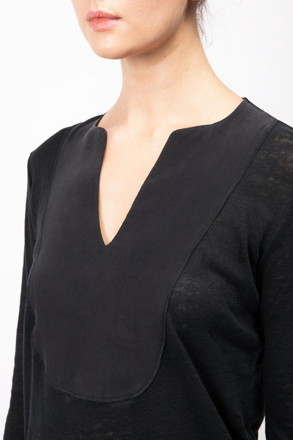 Linen Top With Contrasting Panel
