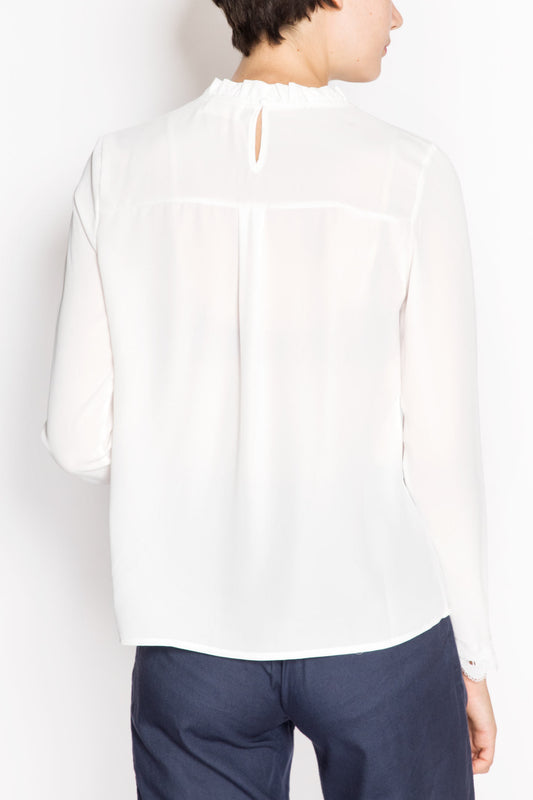 Lace Insert Blouse With Front Ribbon