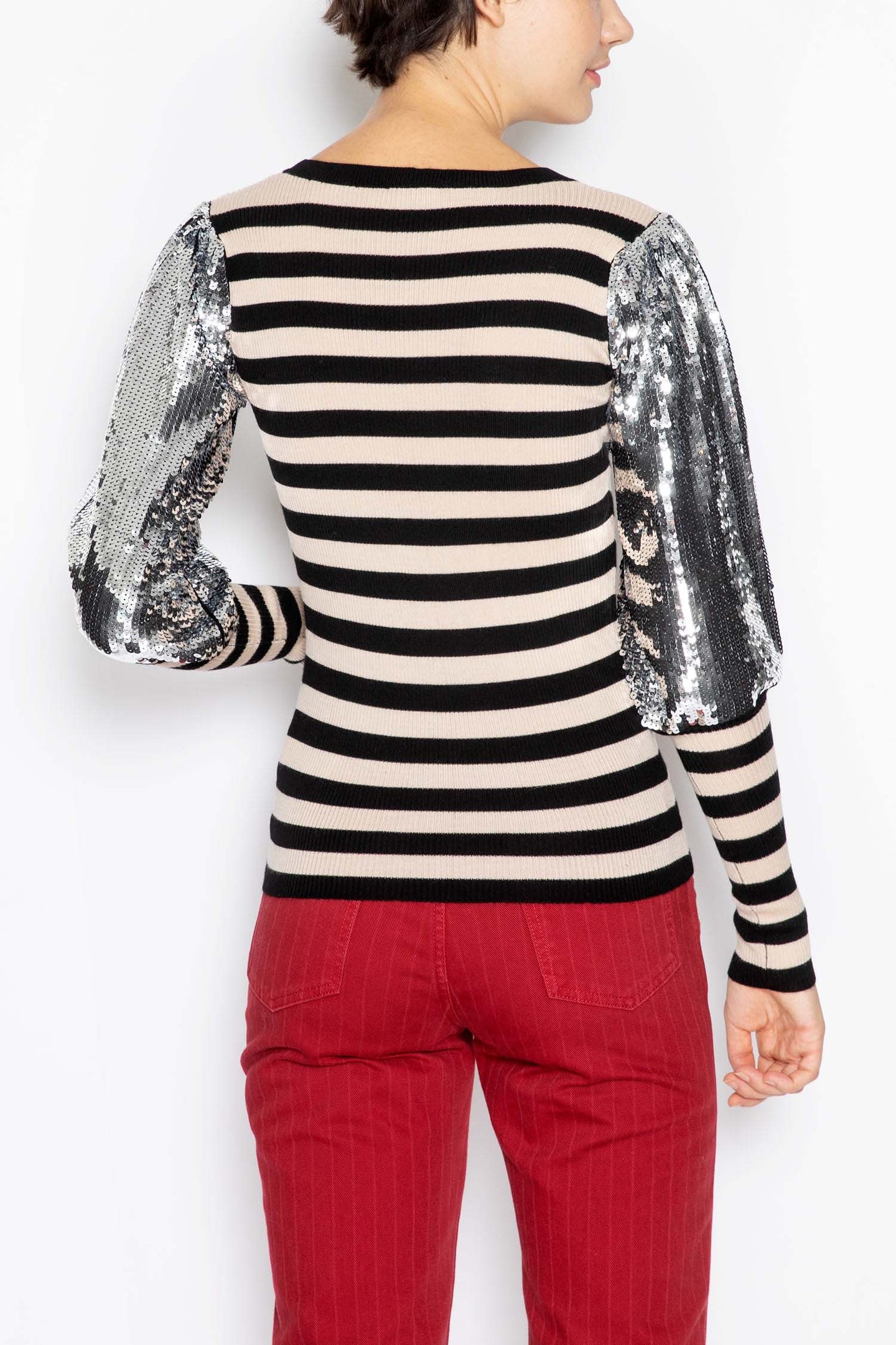 Extrafine Merino Wool Striped Jumper With Sequins
