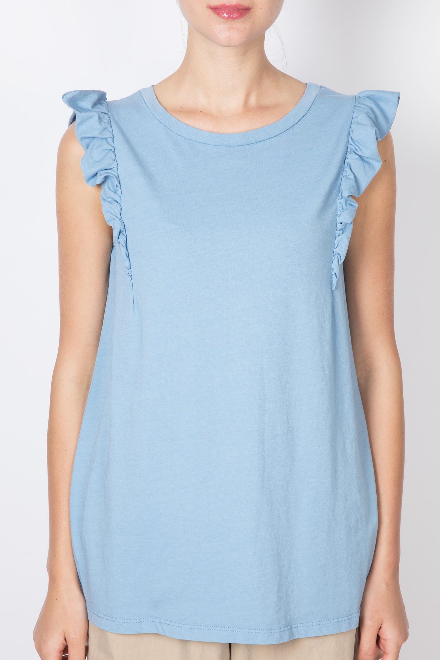Frilled Armhole Cotton Tank Top