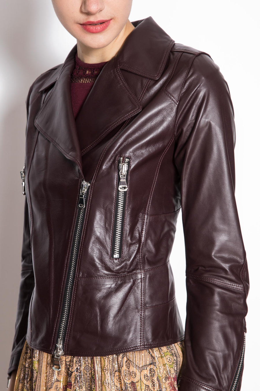 Design Double-breasted Lamb Leather Jacket