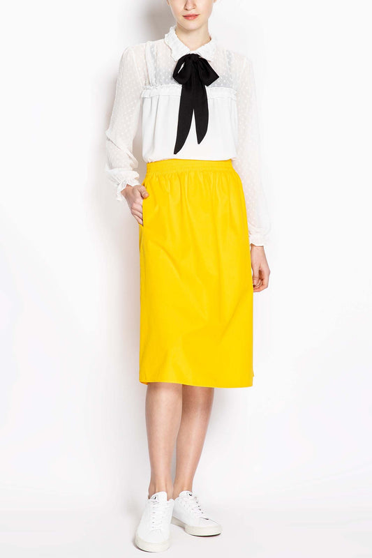 Semi-Sheer Dotted Blouse With Front Bow