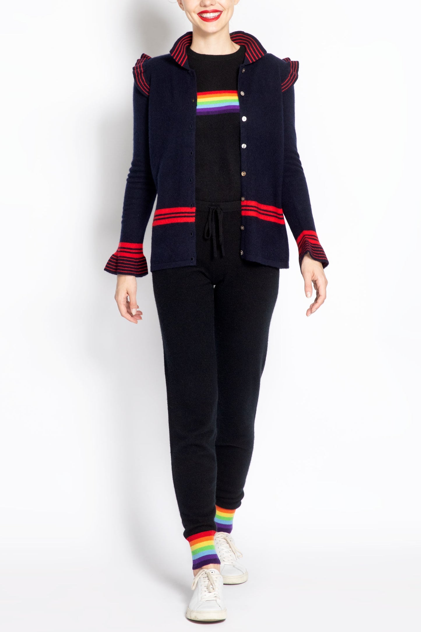 Striped Cardigan With Ruffles
