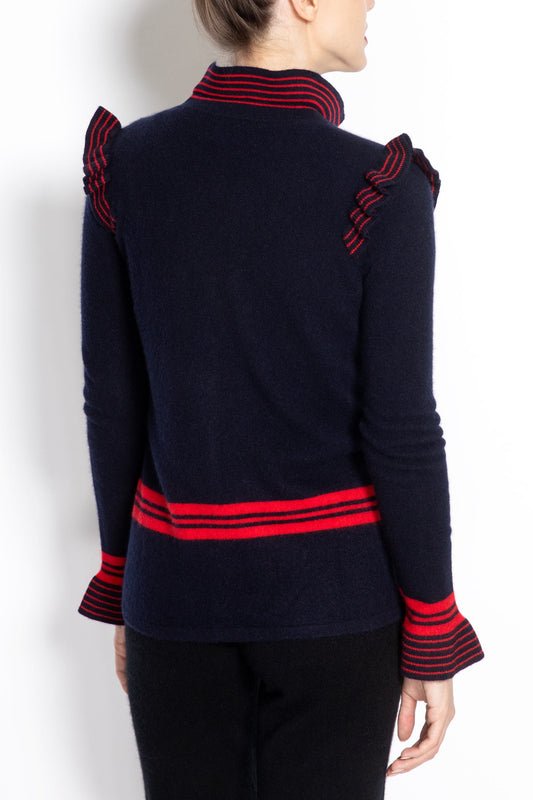 Striped Cardigan With Ruffles