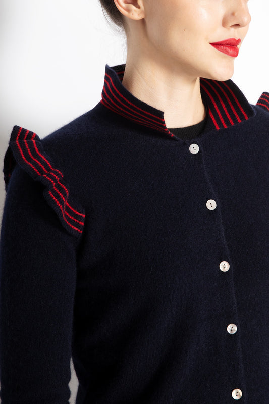 Striped Cardigan With Ruffles