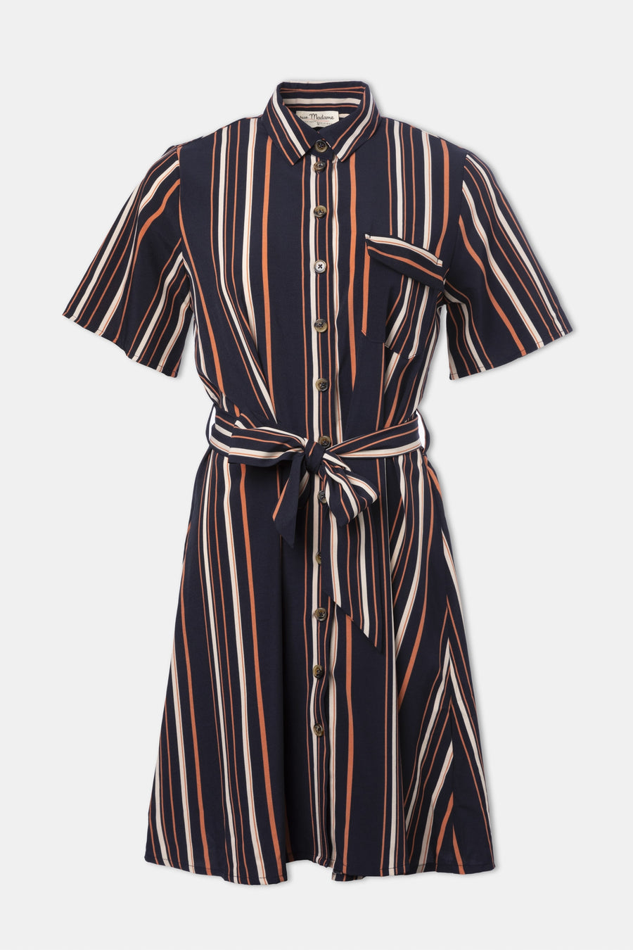 Striped Tie-waist Shirt Dress