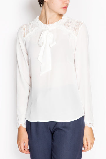 Lace Insert Blouse With Front Ribbon