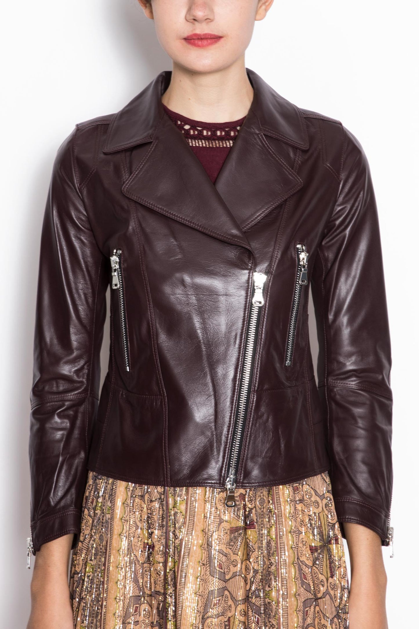 Design Double-breasted Lamb Leather Jacket