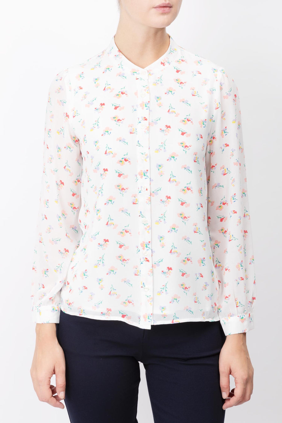Floral Printed Shirt With Mandarin Collar